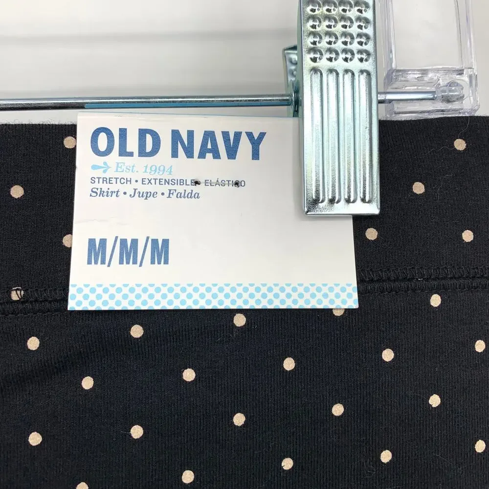 Old Navy Pull On Pencil Skirt Womens Size Medium Black Cream Polka Dot NEW